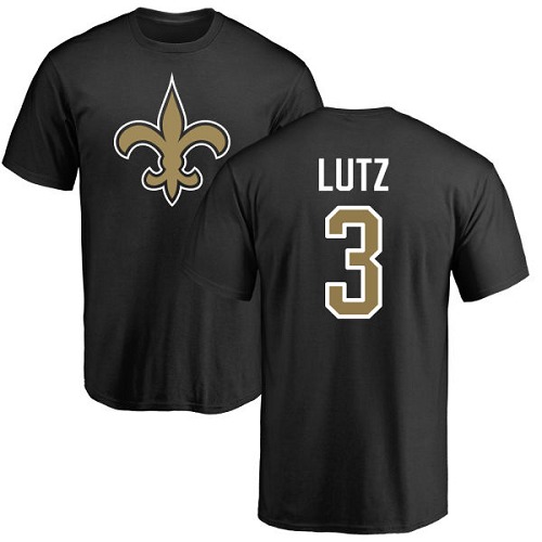 Men New Orleans Saints Black Wil Lutz Name and Number Logo NFL Football #3 T Shirt->new orleans saints->NFL Jersey